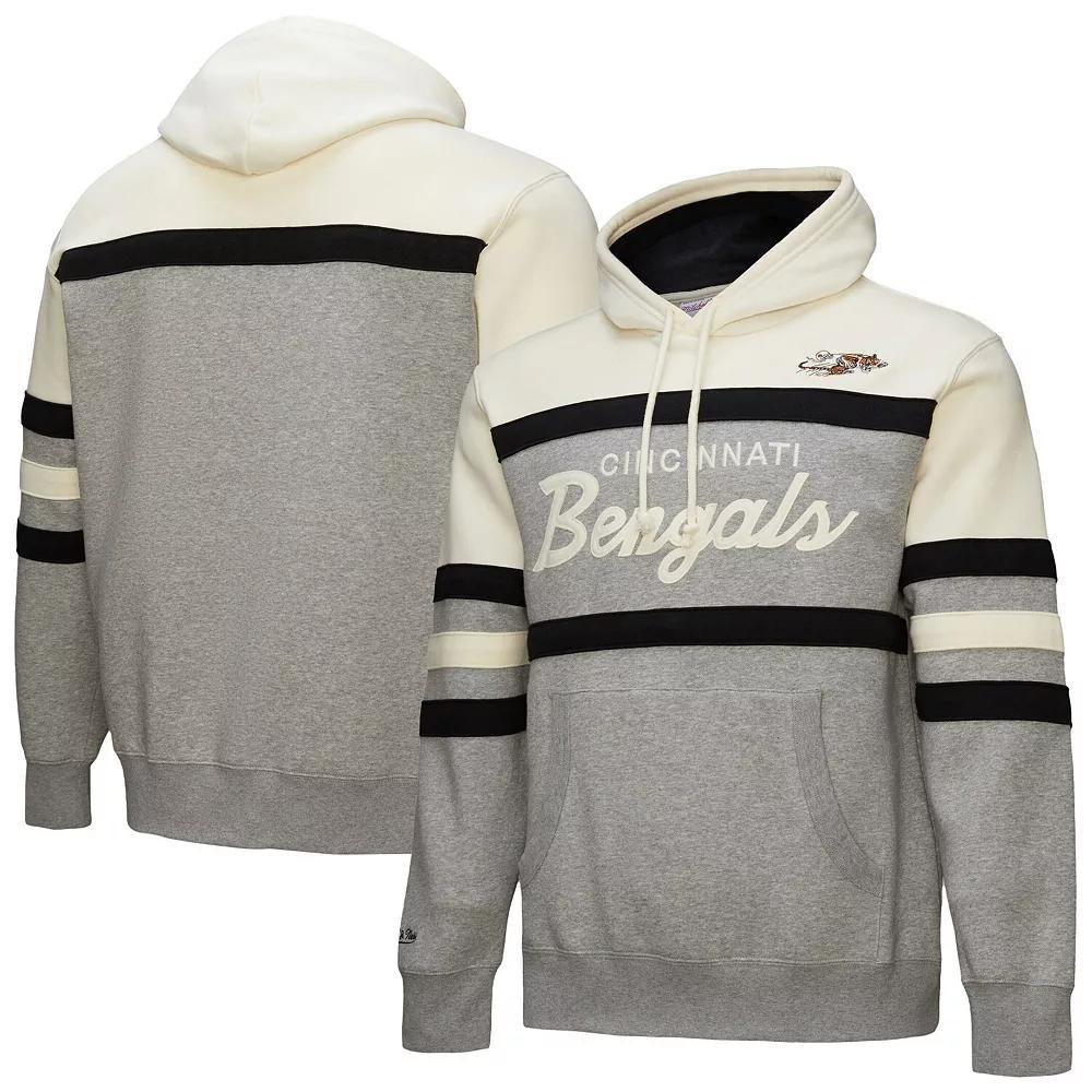Men's Mitchell & Ness  Heather Gray Cincinnati Bengals Head Coach Vintage Logo Pullover Hoodie, Size: 4XL, Grey Product Image