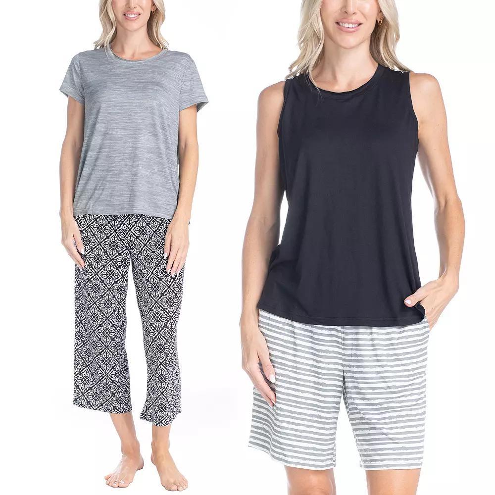 MUK LUKS All Mixed Up 4-pc. Pajama Top & Pajama Bottoms Set in Petite and Plus Size, Women's, Size: Large Petite, Black Tile Stripe Product Image