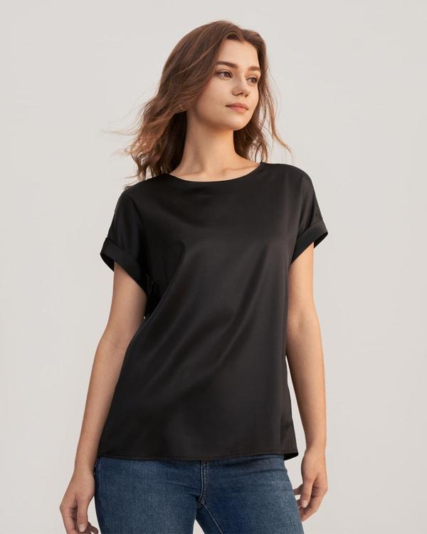 Short Sleeves Round Neck Silk Tee Product Image