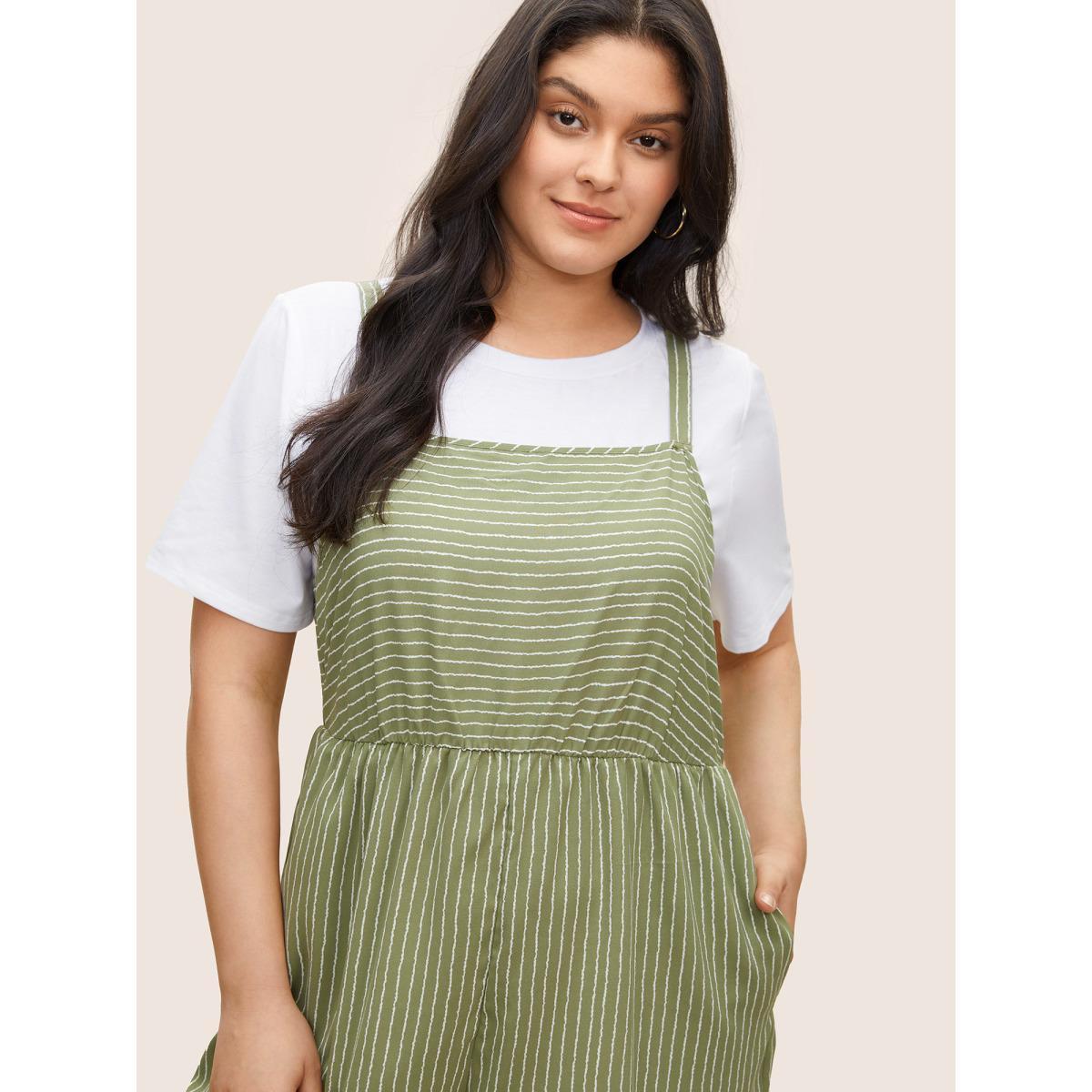 Plus Size Moss Striped Pocket Elastic Waist Cami Jumpsuit Women Casual Sleeveless Non Everyday Loose Jumpsuits BloomChic 22-24/3X Product Image