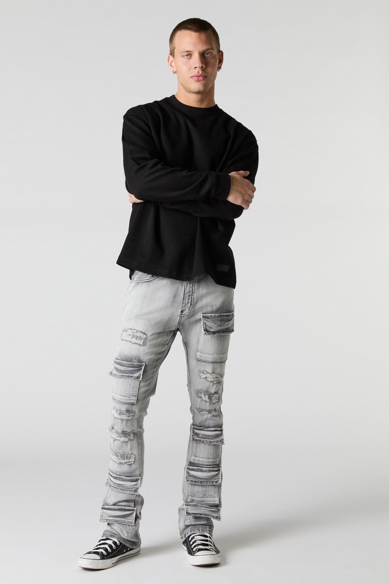 Distressed Denim Stacked Cargo Jean Male Product Image