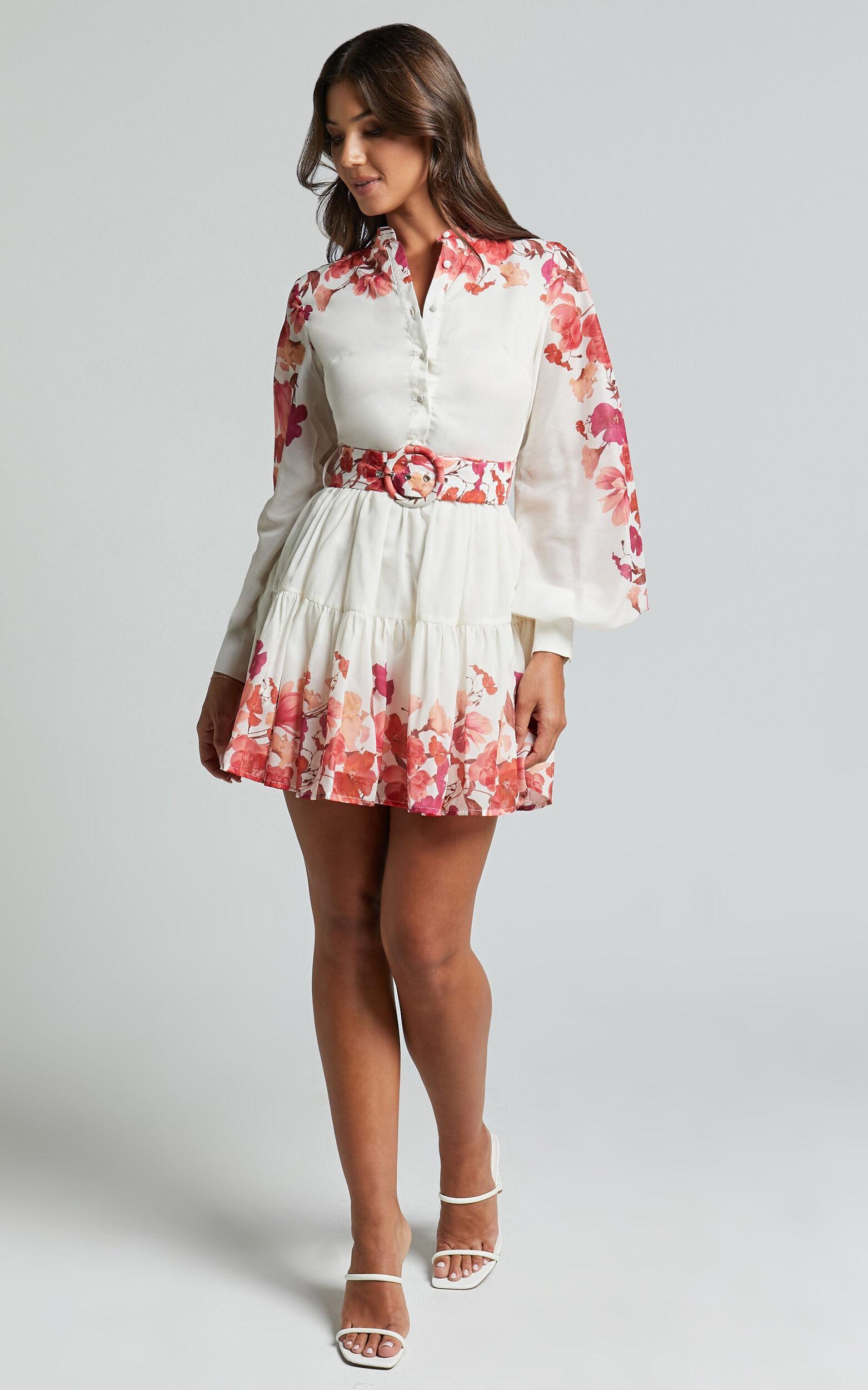 Becky Mini Dress - Long Bishop Sleeve Tiered Dress in Wildflower Print Product Image
