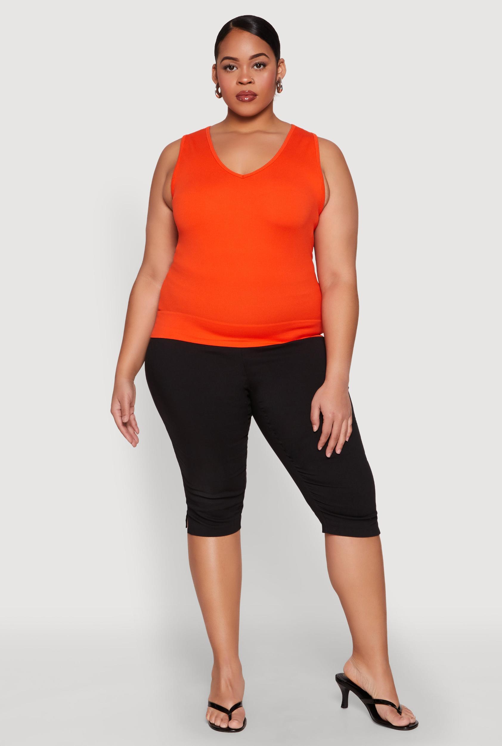 Womens Plus Size Seamless V Neck Rib Knit Top Product Image