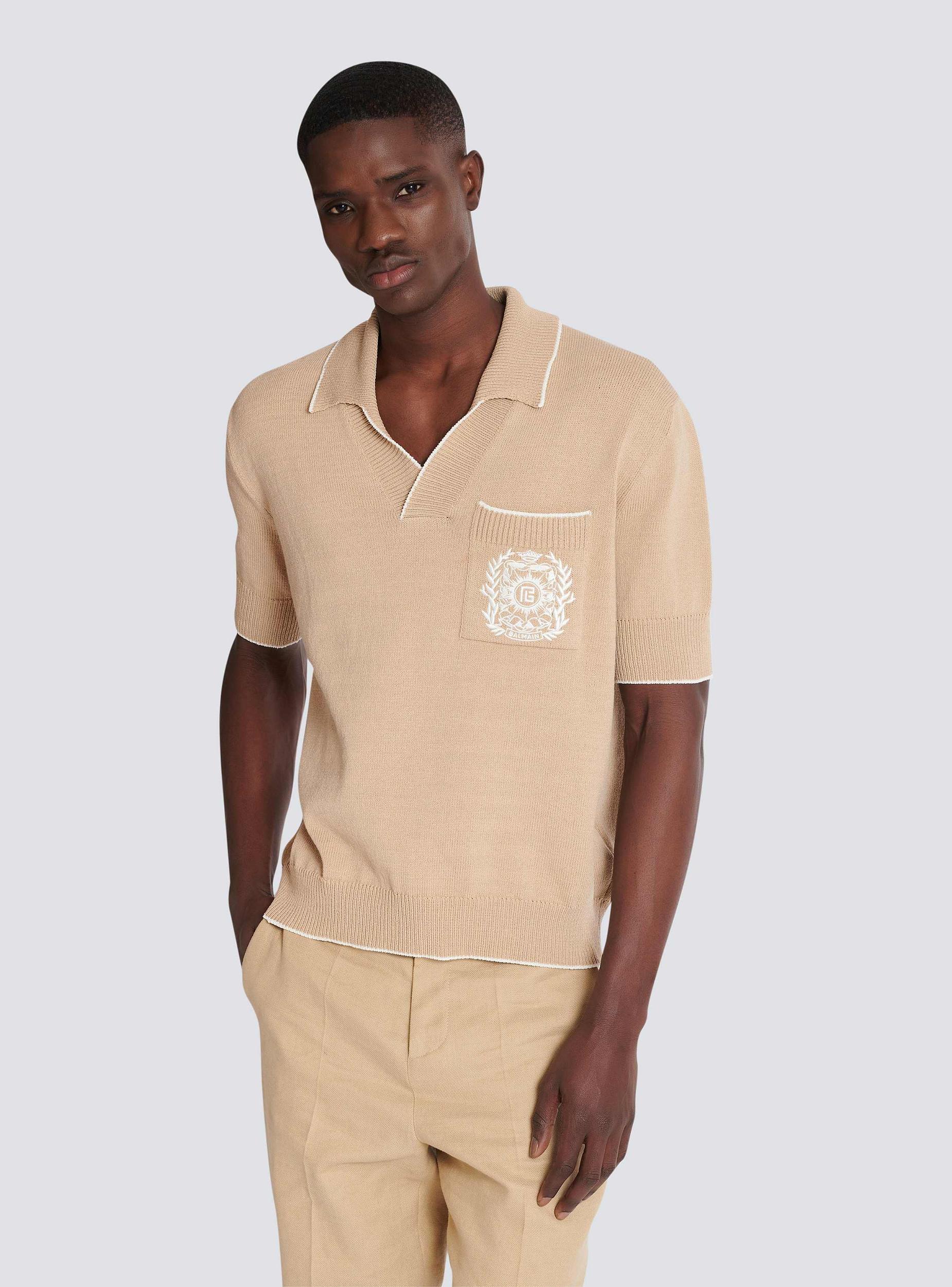 Balmain Écusson embroidered knit polo shirt Product Image