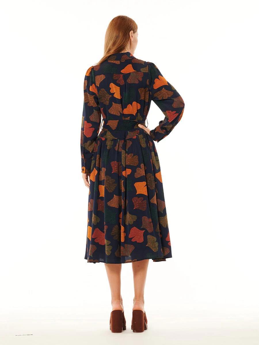 Gracia Front-Flap Button-Down Tie-Waist Shirt Dress D33118 Product Image