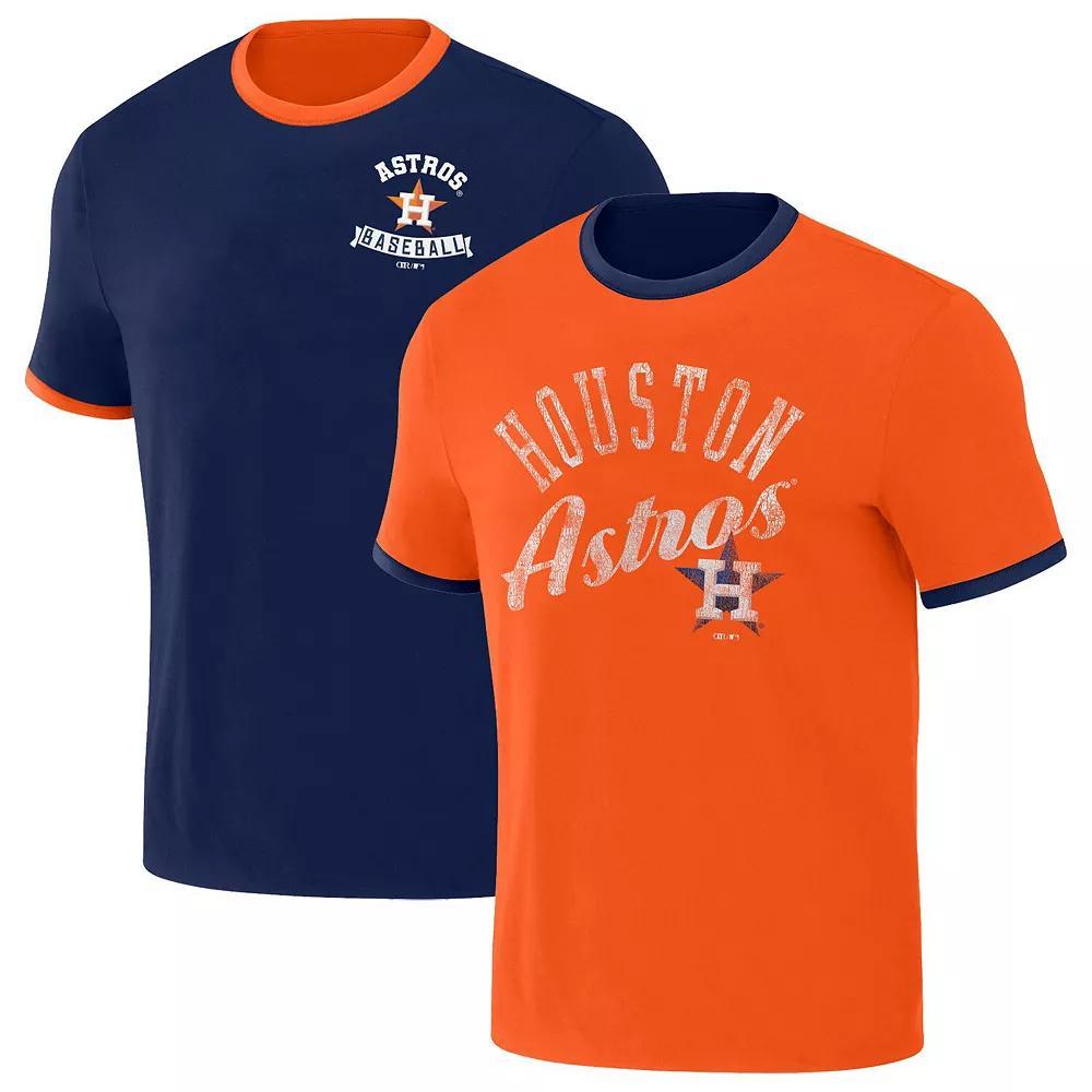 Men's Darius Rucker Collection by Fanatics Navy/Orange Houston Astros Two-Way Ringer Reversible T-Shirt, Size: Small, Blue Product Image