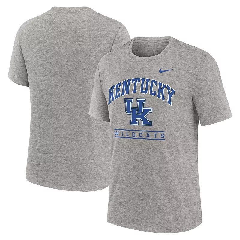Men's Nike Heather Gray Kentucky Wildcats Arch Over Logo Tri-Blend T-Shirt, Size: Medium, Grey Product Image