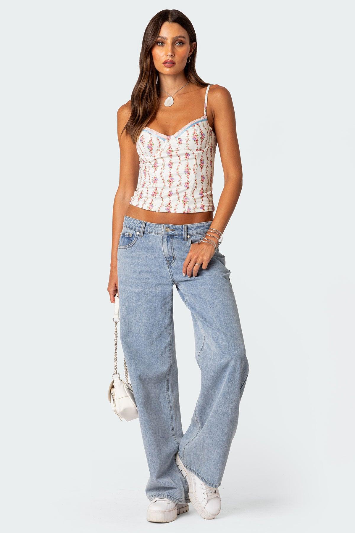 Indira Printed Cupped Lace Up Corset Product Image