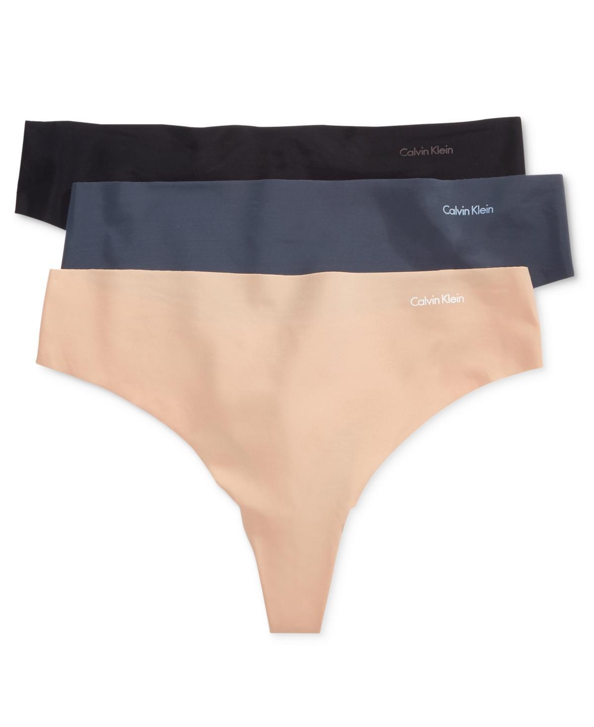 Women's Calvin Klein 3-pk. Invisibles Seamless Thong Panty Set QD3558, Size: XL, Black Speakeasy Bare Product Image