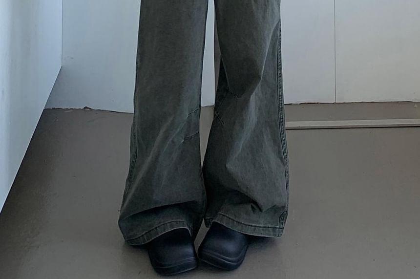 High Rise Ruffle Asymmetrical Wide Leg Jeans Product Image