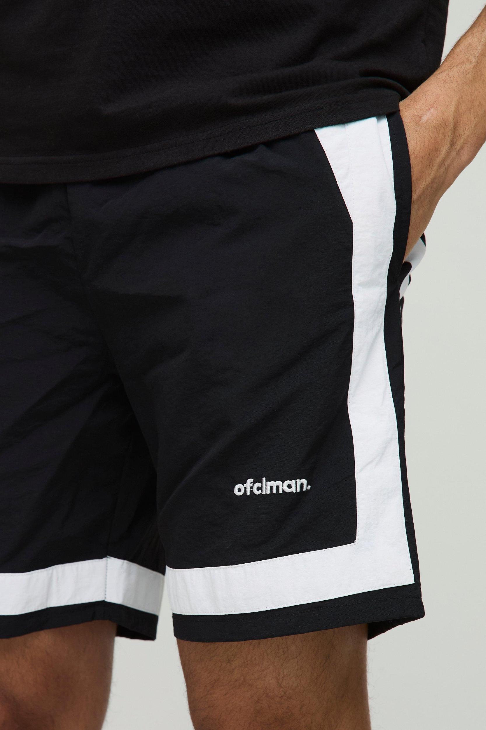 Elasticated Waist Relaxed Crinkle Nylon Colour Block Shorts | boohooMAN USA Product Image