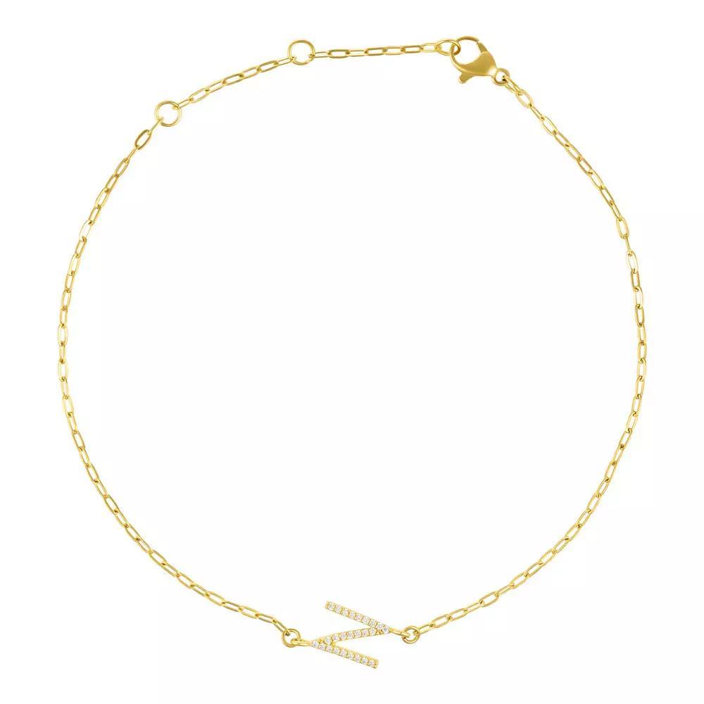 Adornia Gold Tone Cubic Zirconia Pave Sideways Initial Anklet, Women's, Size: 9-11" ADJ, Gold Tone N Product Image