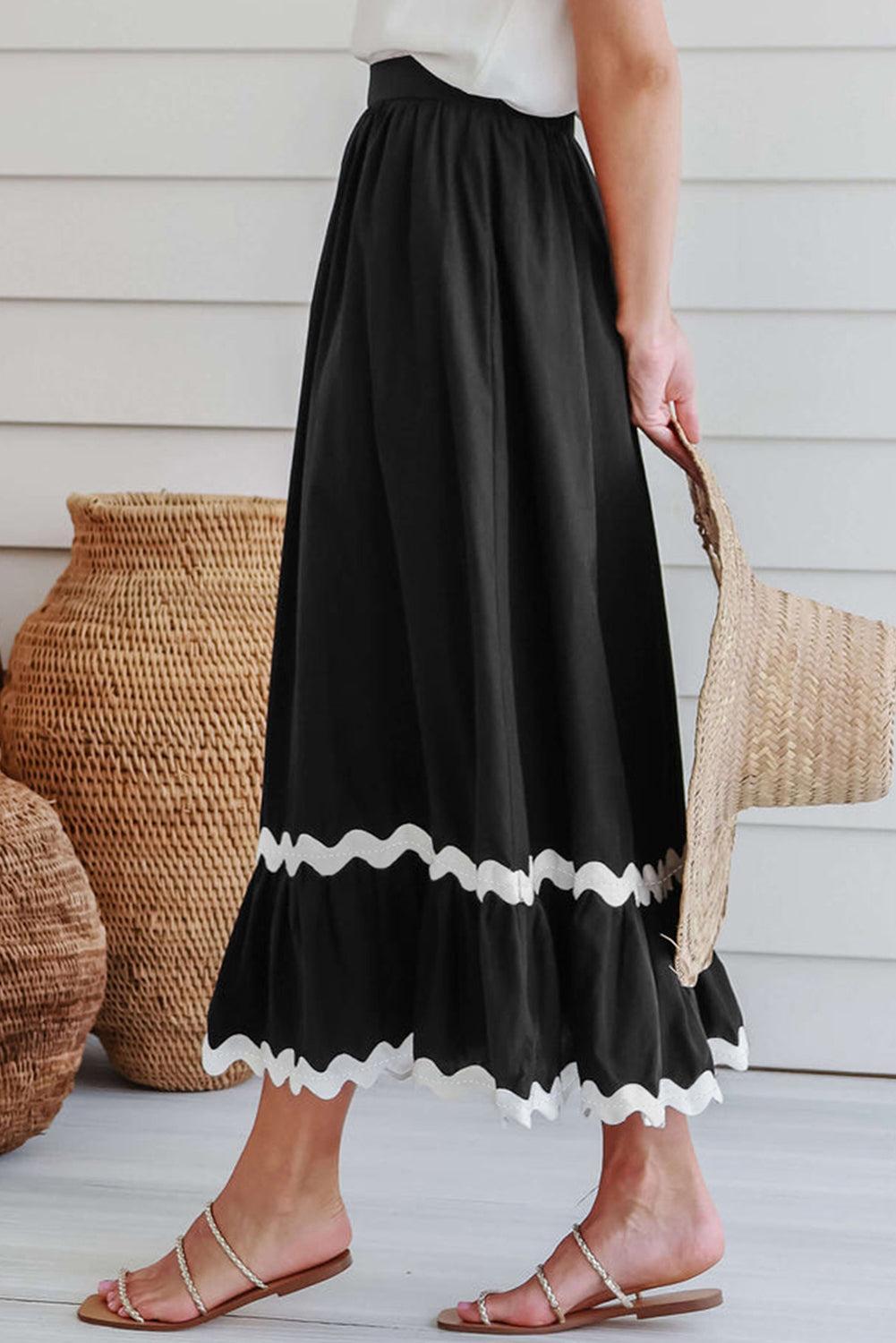 Contrast Trim Elastic Waist Skirt Product Image