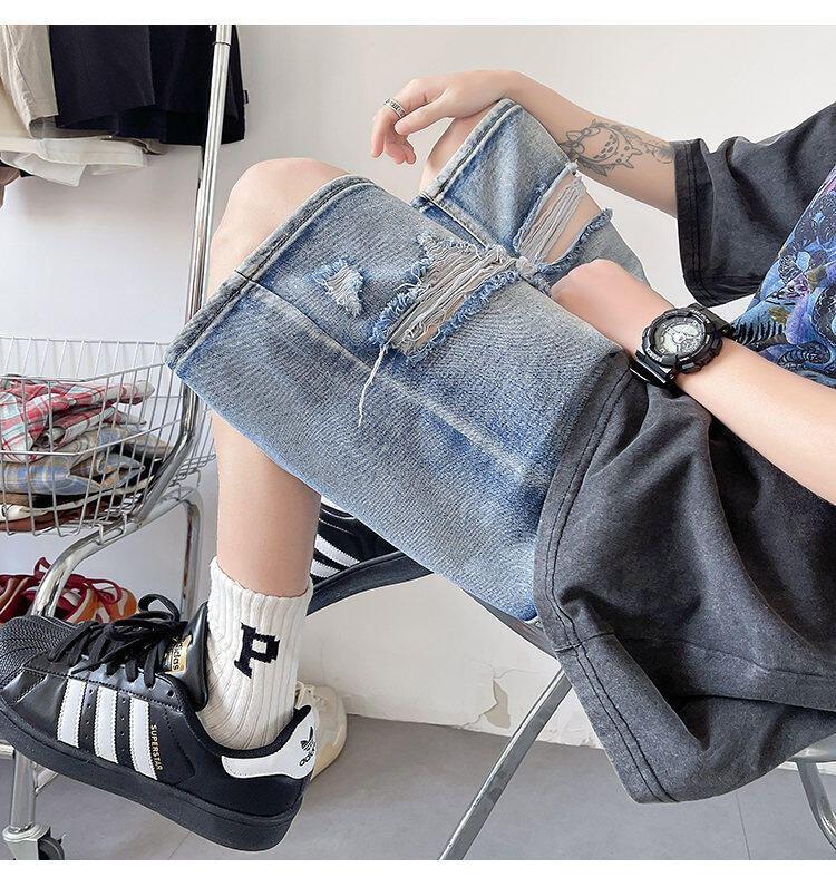 Mid Rise Distressed Washed Denim Shorts Product Image
