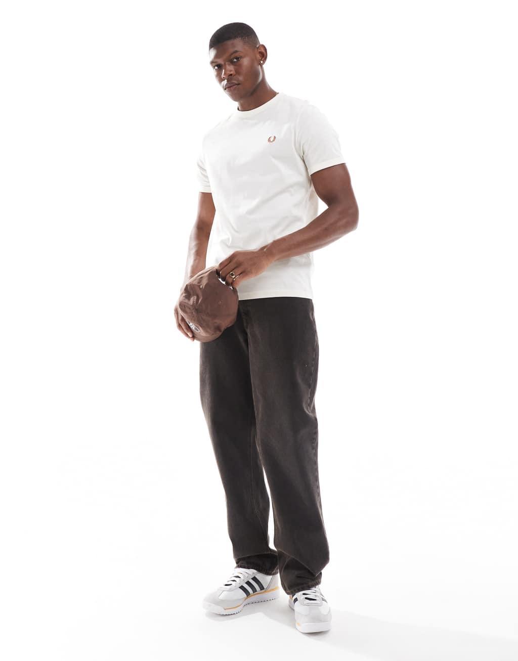 Fred Perry ringer t-shirt in off white Product Image