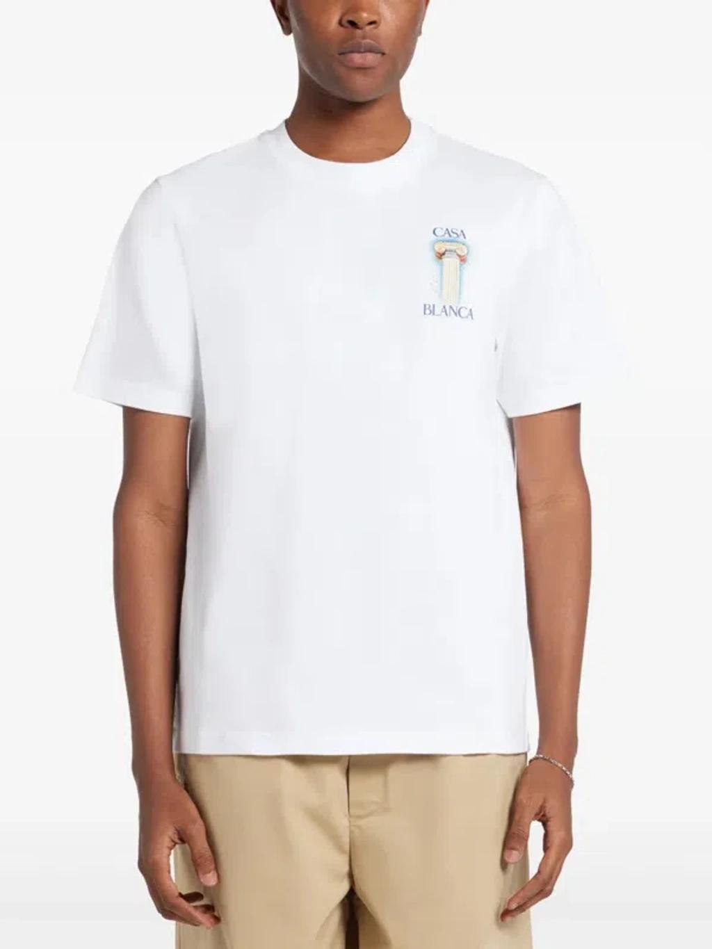 CASABLANCA White Crewneck T-shirt With Logo Detail On The Front And Maxi Logo Print On The Rear Product Image