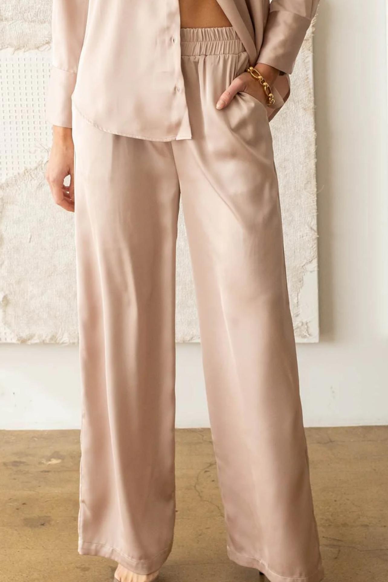 Solid Satin Wide Leg Pants Product Image