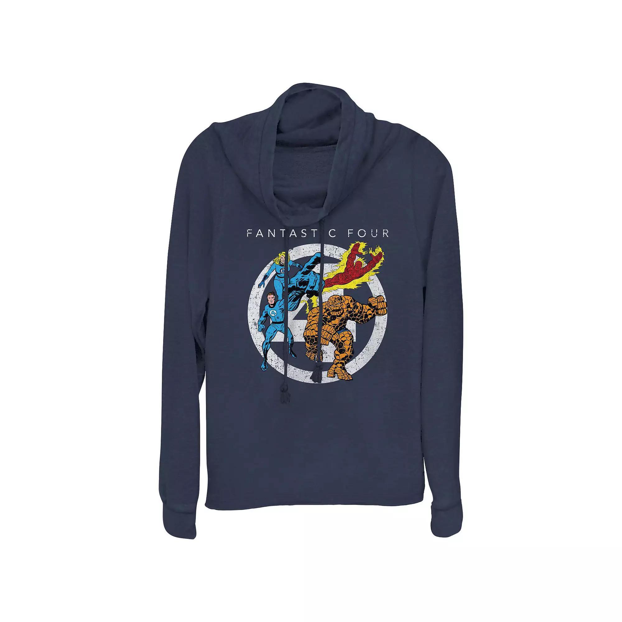 Plus Size Marvel Fantastic Four Classic Poster Cowlneck Graphic Lightweight Long Sleeve, Women's, Size: 2XL, Blue Product Image