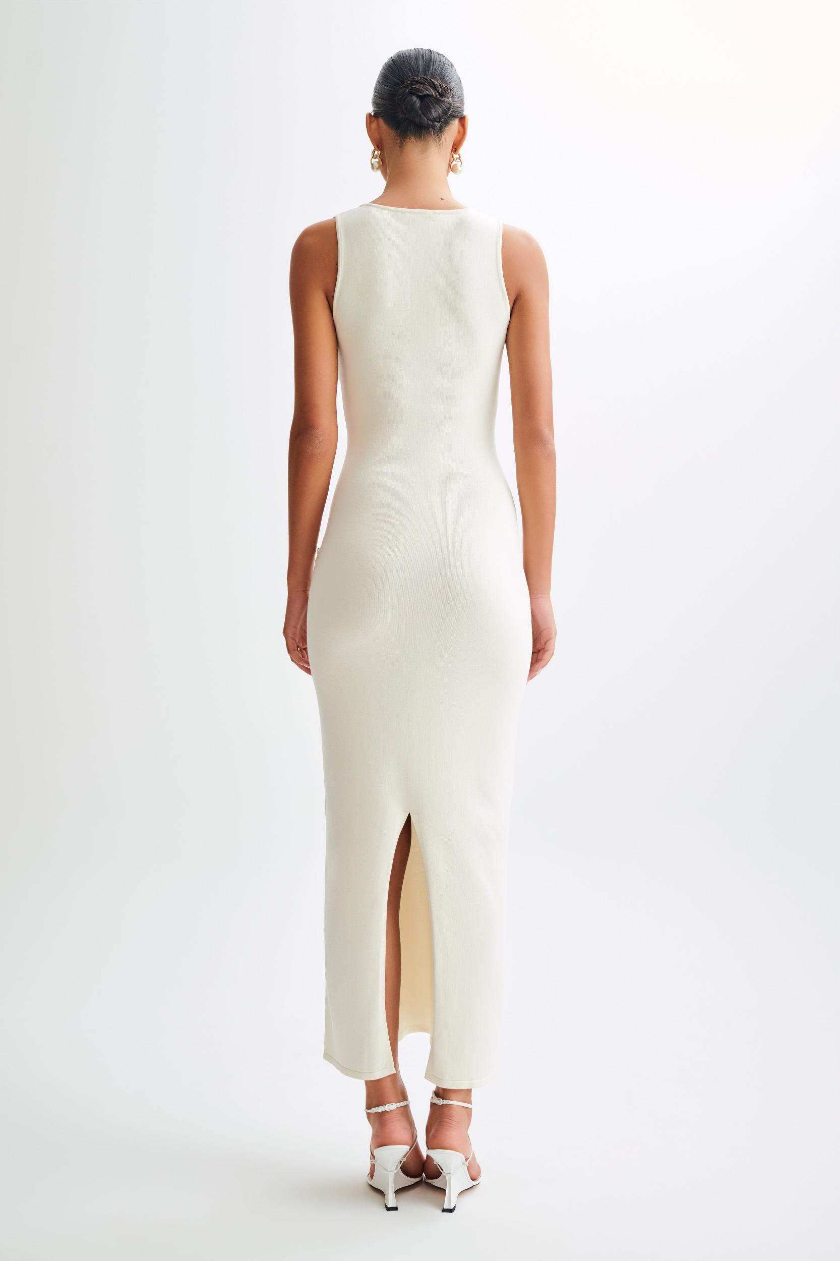 Marina Sleeveless Buttoned Knit Midi Dress - Ivory Product Image