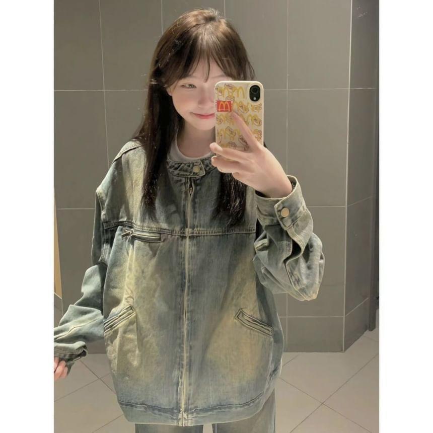 Washed Denim Zip Jacket Product Image