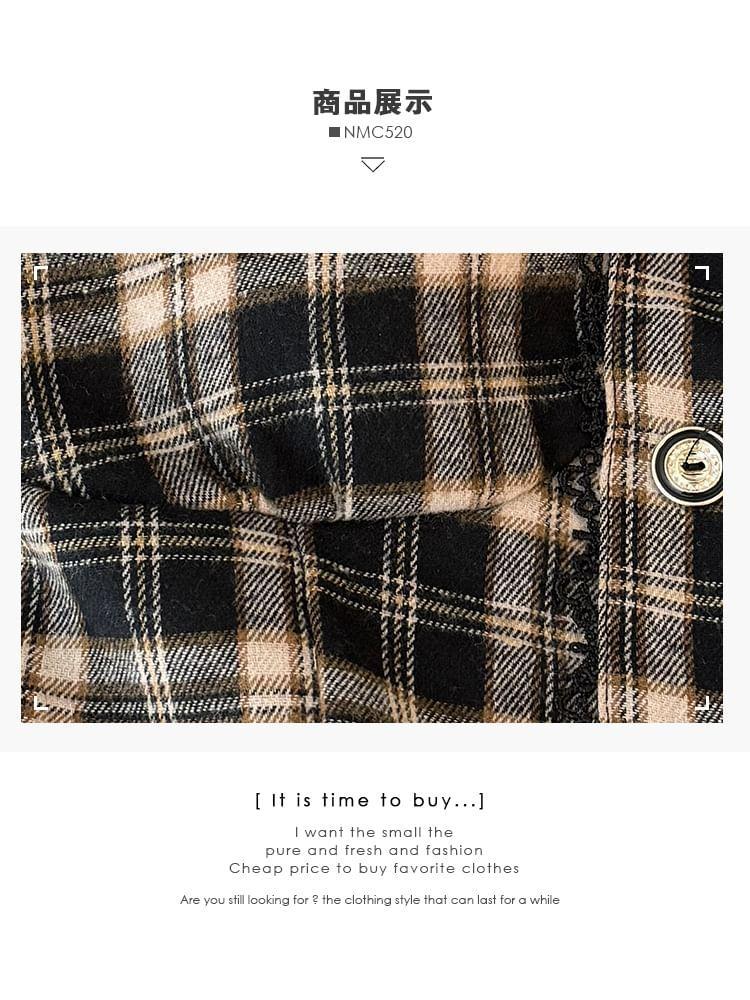 Lace-Trim Plaid Bustier Top with Pins Product Image
