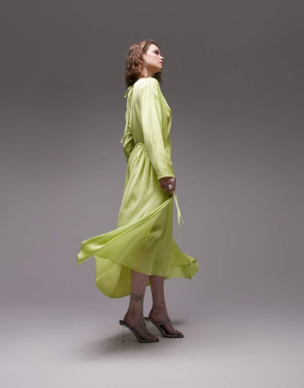 Topshop occasion ruched detail long sleeve midi dress Product Image
