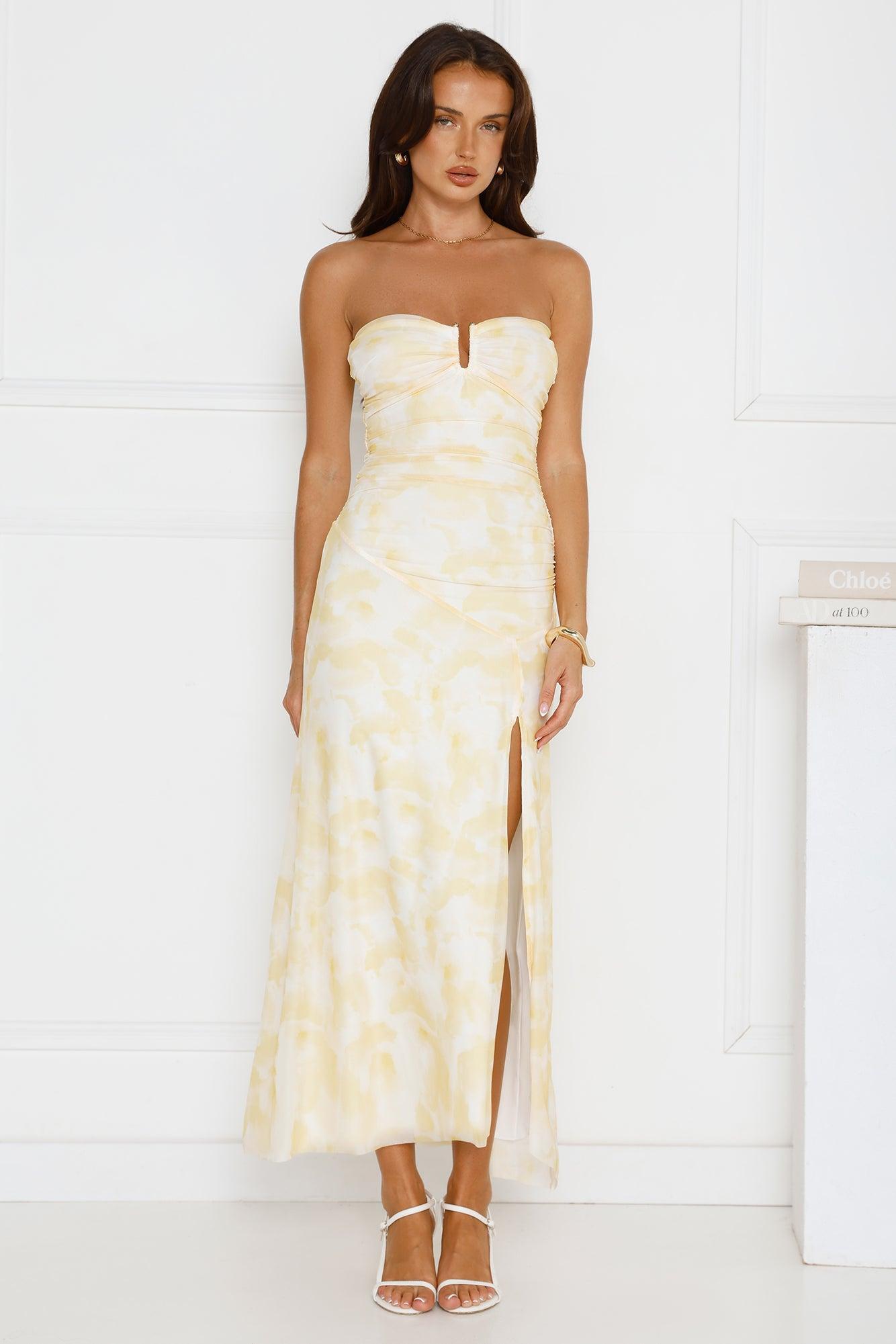 Gatsby Glow Strapless Mesh Maxi Dress Yellow Product Image