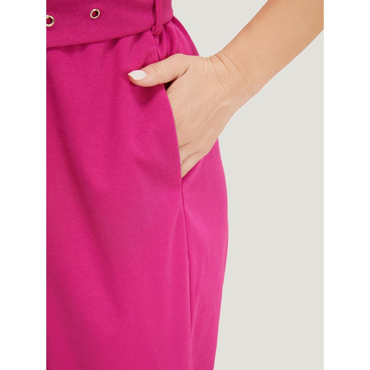 Plus Size Magenta Plain Pocket Wrap Buckle Belt Jumpsuit Women Glamour Sleeveless Spaghetti Strap Going out Loose Jumpsuits BloomChic 14-16/1X Product Image