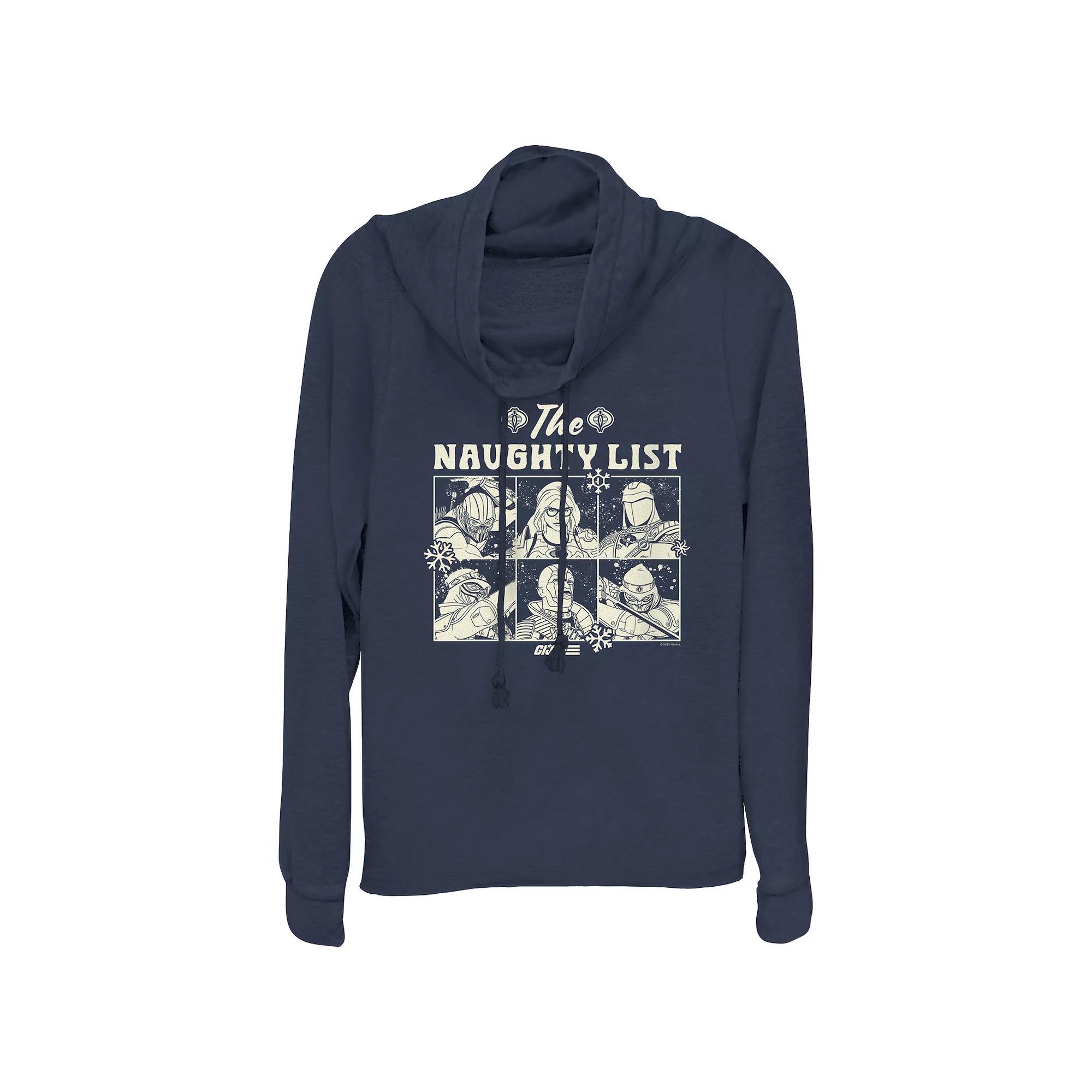 Women's GI Joe The Naughty List Cowlneck Graphic Lightweight Long Sleeve, Size: XS, Blue Product Image