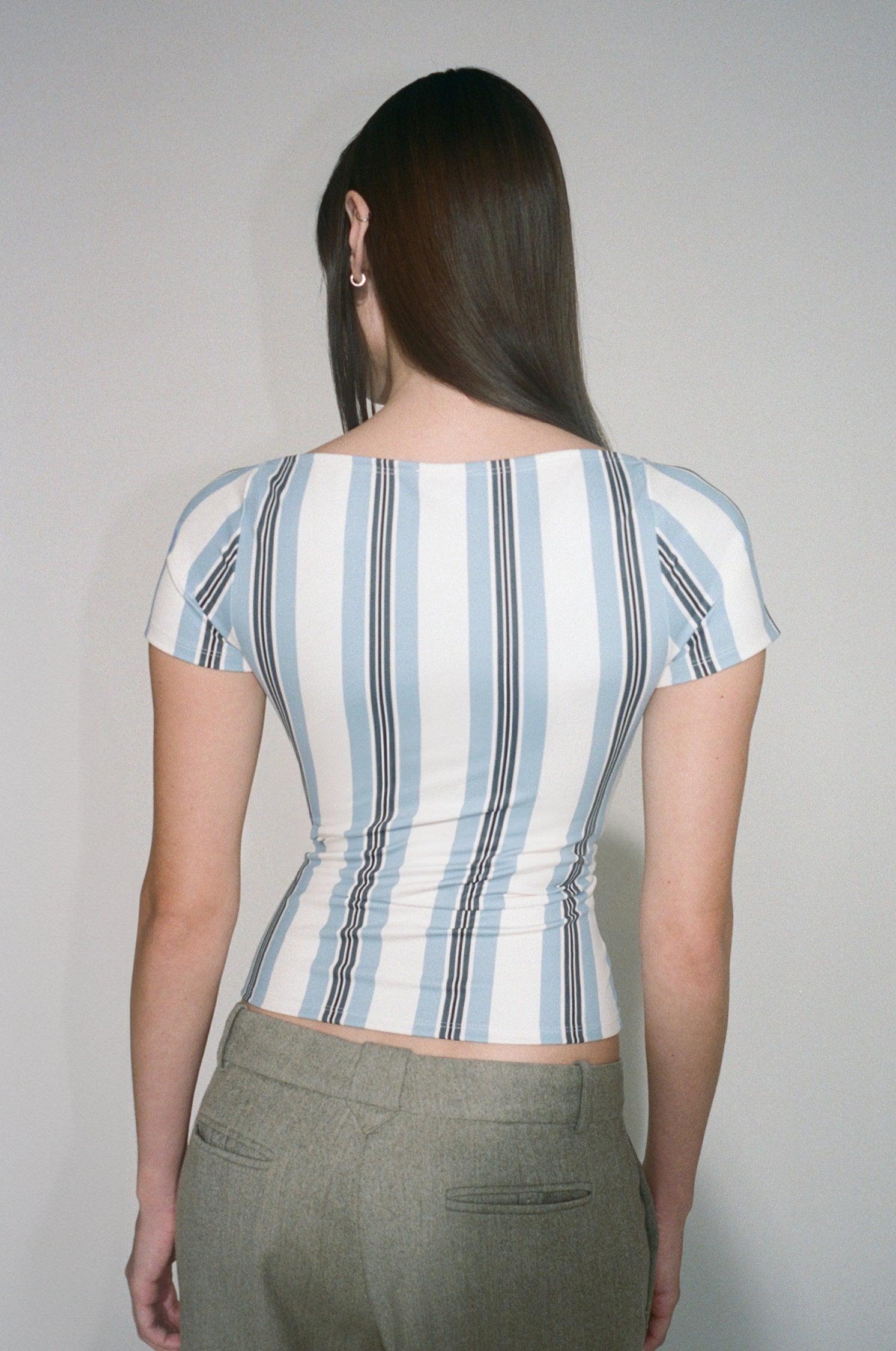 OLIVIA TOP - BLACK AND BLUE STRIPE Product Image