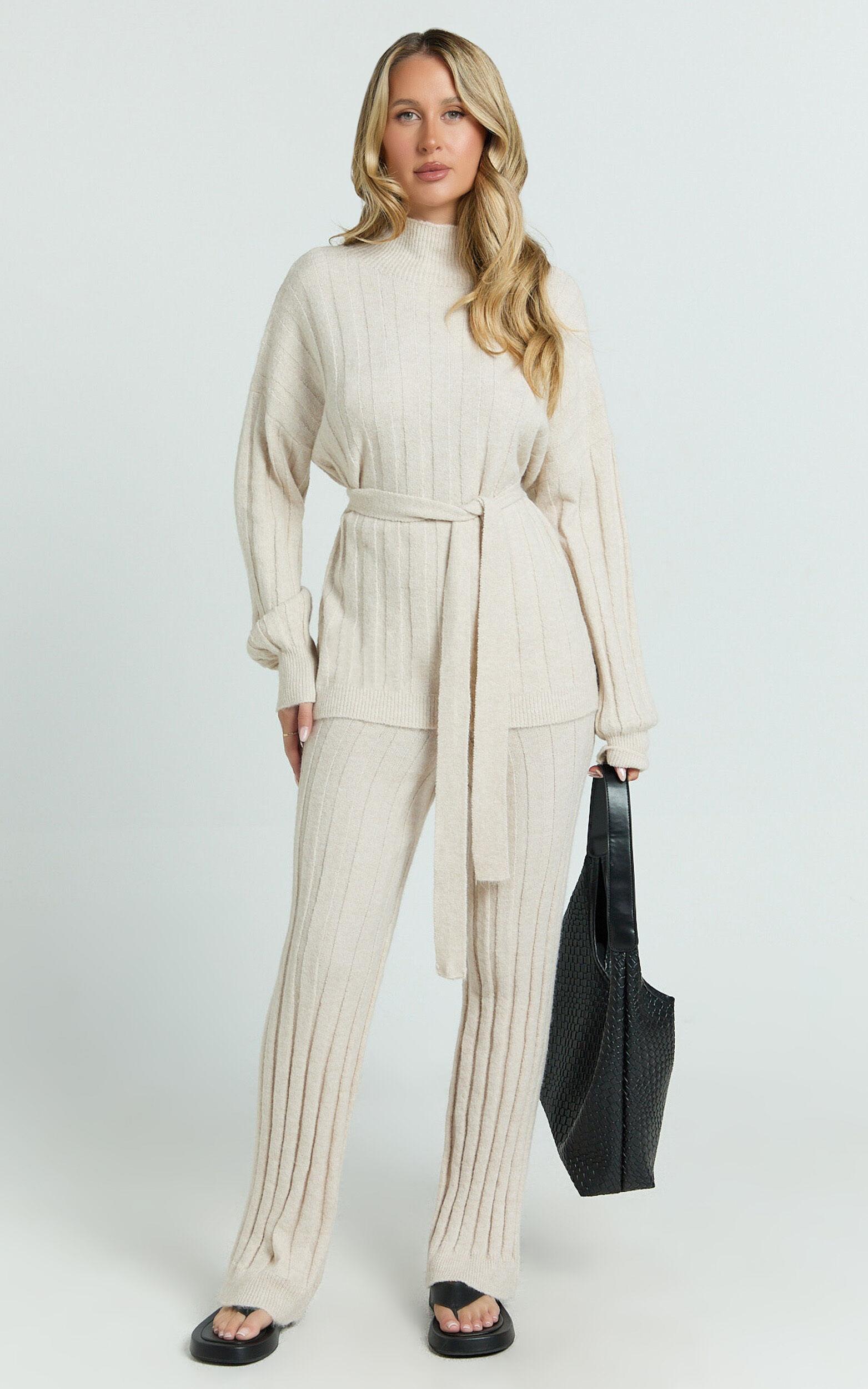 Marie Two Piece Set - Knitted Jumper & Pants Set in Cream Product Image