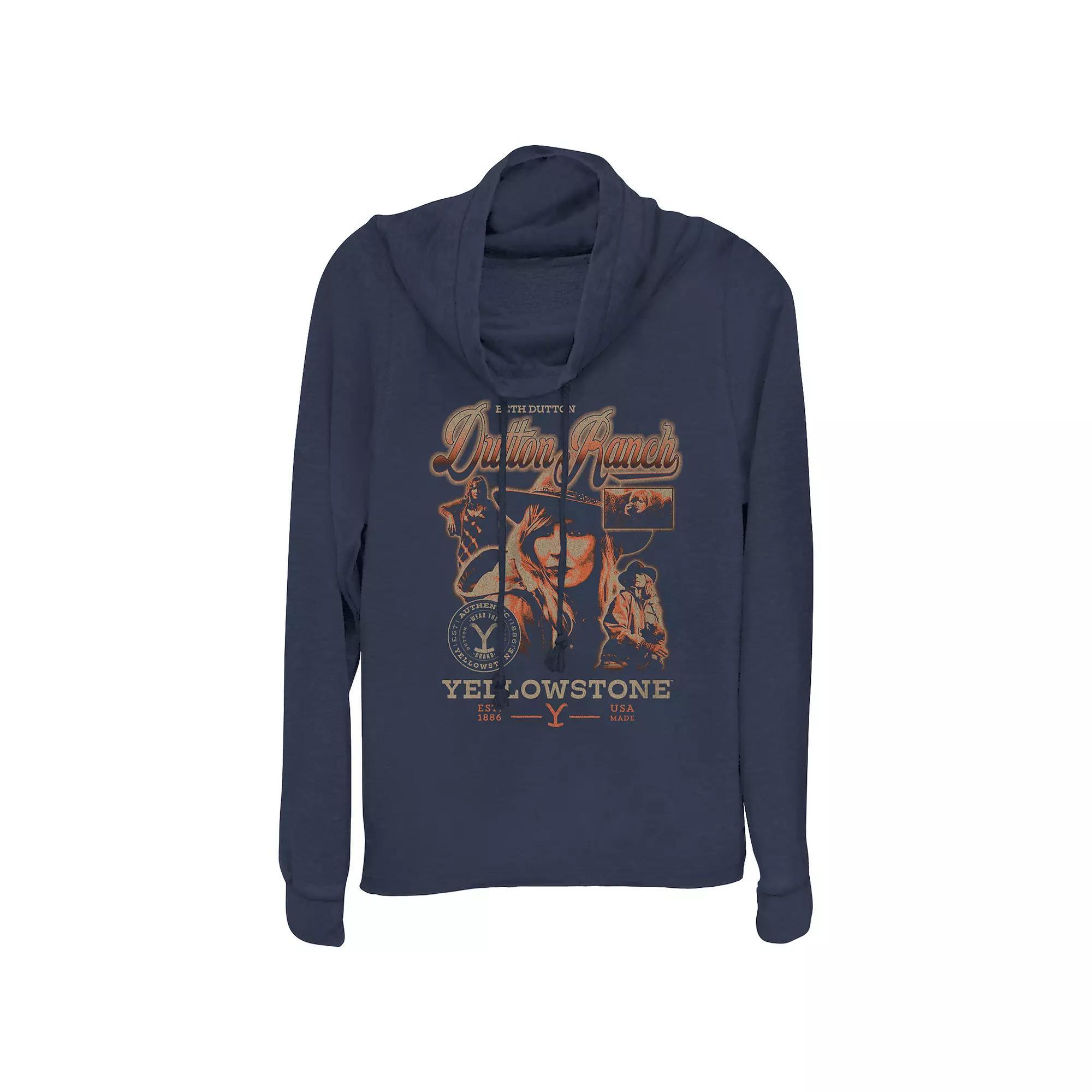 Women's Yellowstone Beth Dutton Poster Cowlneck Graphic Lightweight Long Sleeve, Girl's, Size: XS, Blue Product Image