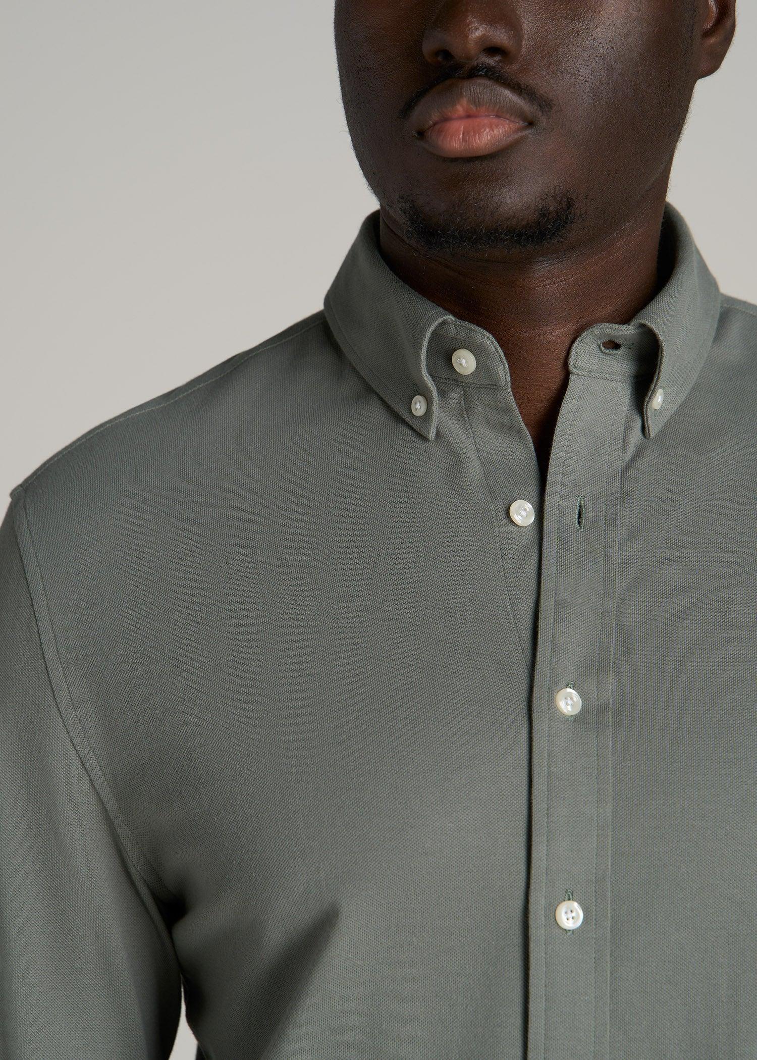 Stretch Knit Oxford Button Shirt for Tall Men in White Product Image