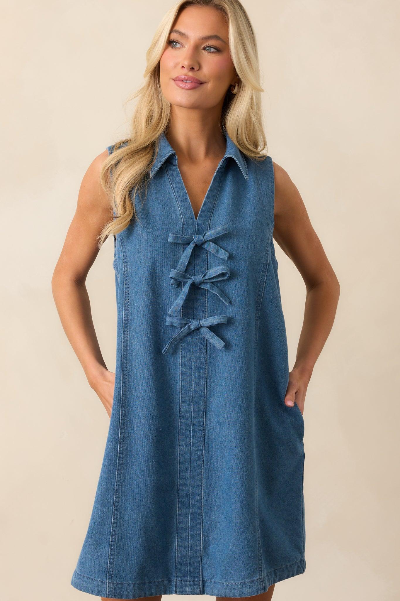 Nothing More Medium Wash Cotton Denim Mini Dress Product Image