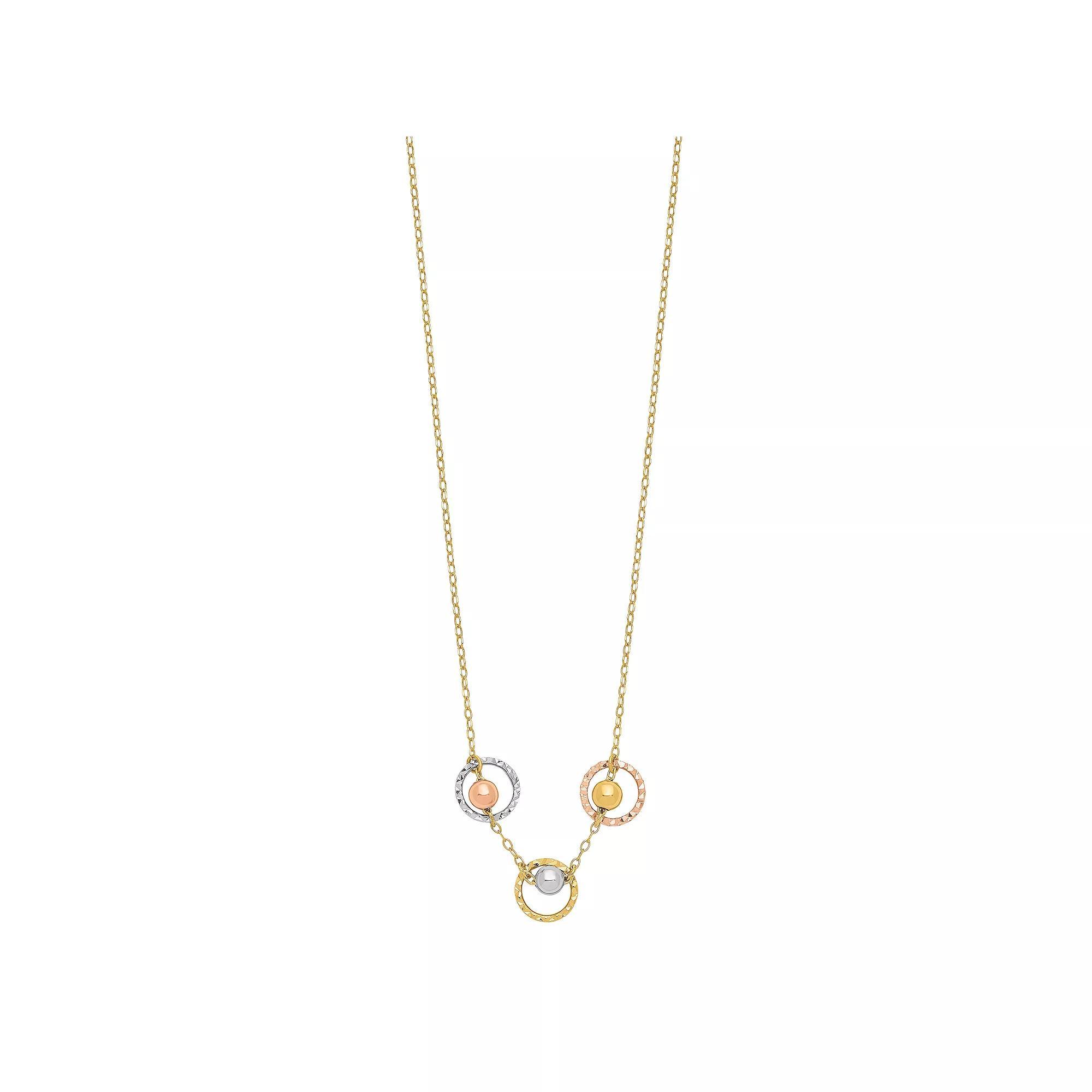 14k Gold Tri-Tone Polished 3 Circle Bead Necklace, Women's, Size: 18", 14k  Tone Product Image