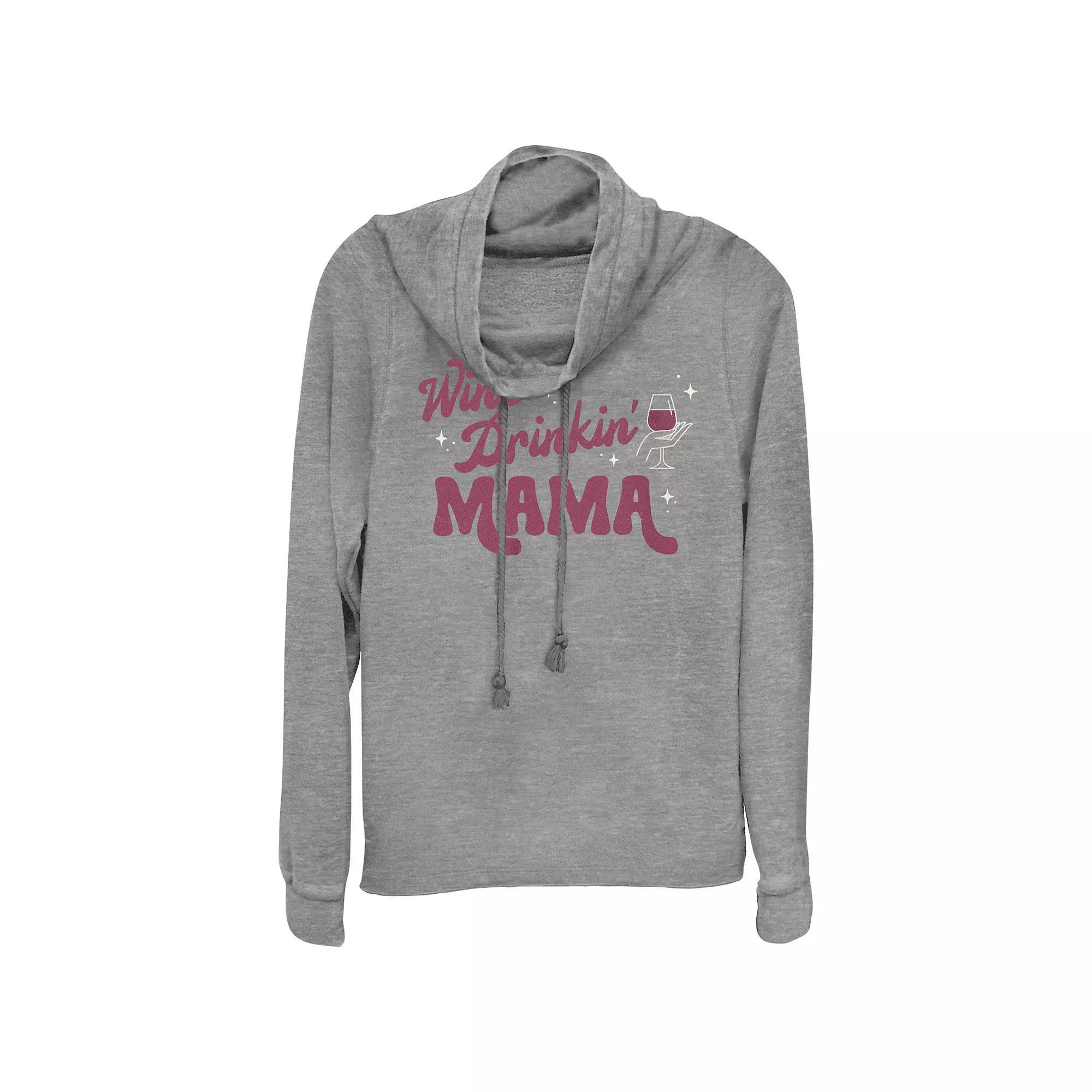 Women's Wine Drinking Mama Cowlneck Graphic Lightweight Long Sleeve, Girl's, Size: Small, Gray Grey Product Image