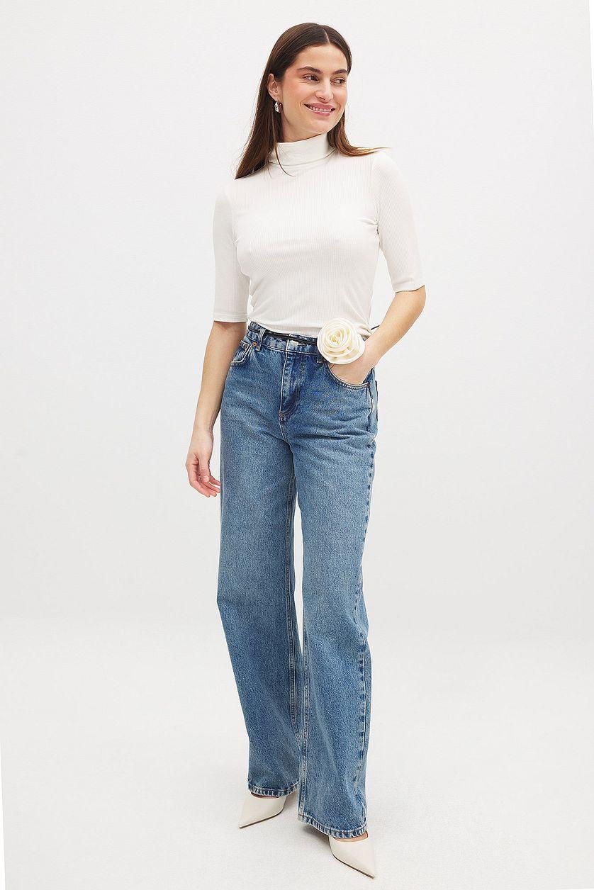 Short Sleeve Rib Collar Top Product Image