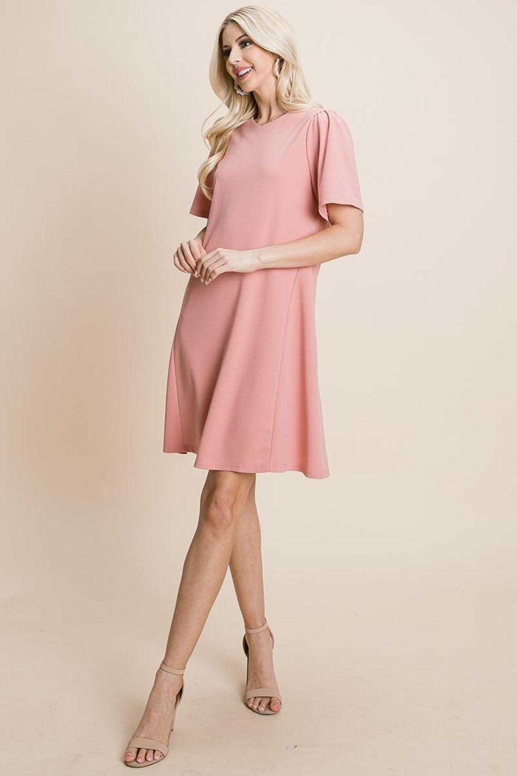 Loose Mini Dress V-Neck Short Sleeve Shift Dress Product Image