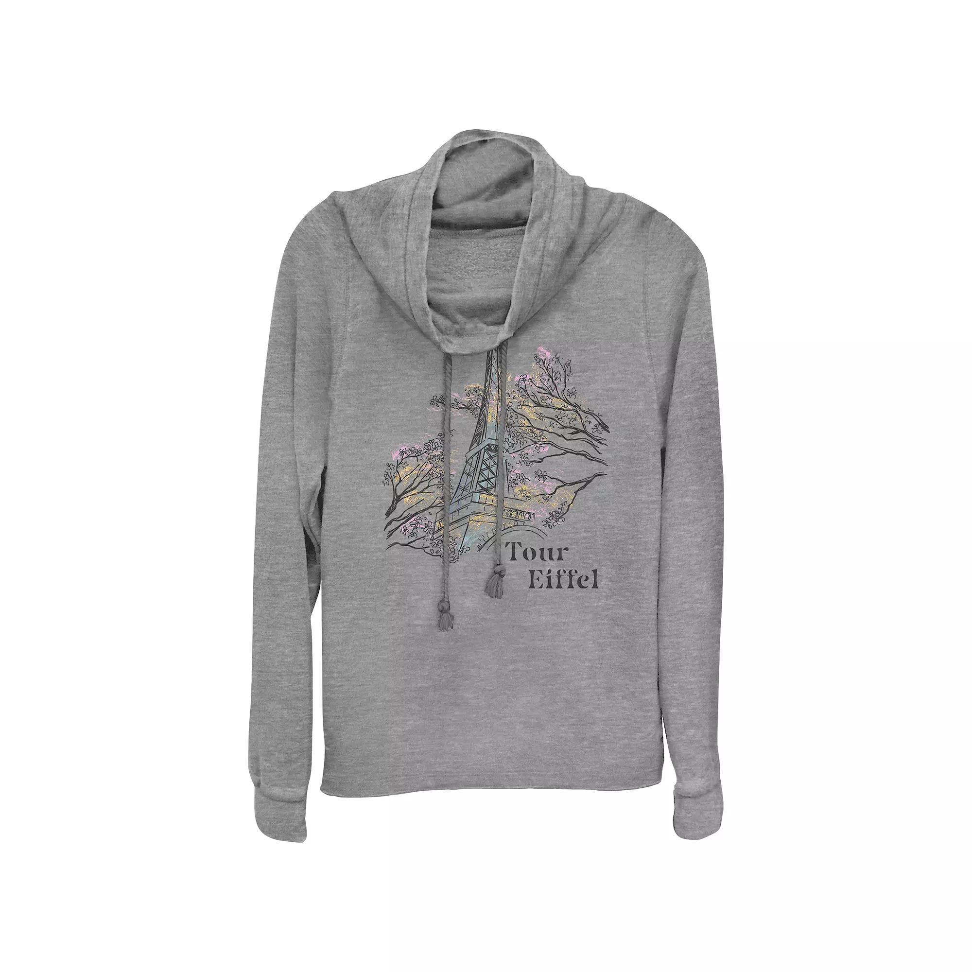 Women's Plus Eiffel Tower Sketch Cowlneck Graphic Lightweight Long Sleeve, Girl's, Size: 1XL, Gray Grey Product Image