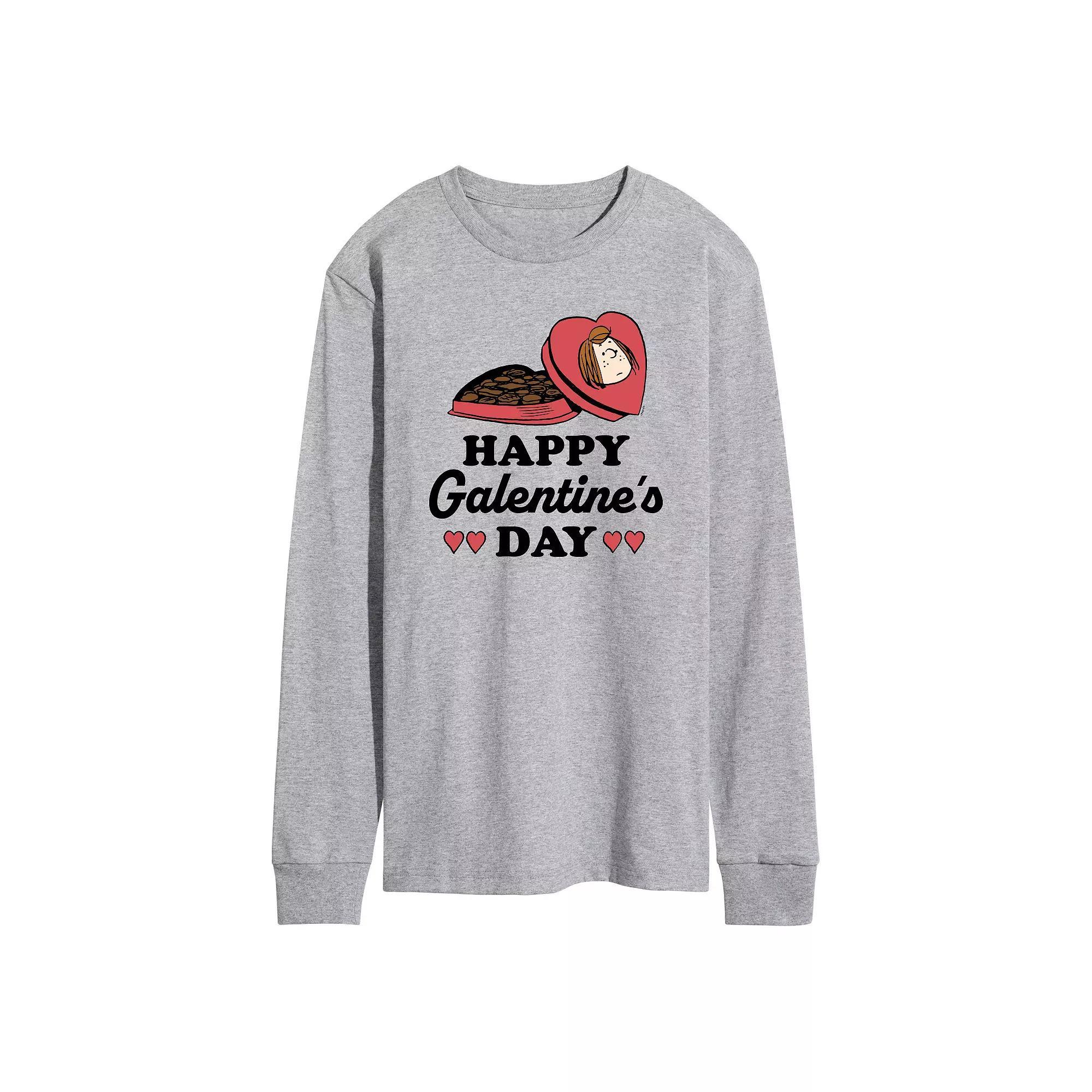 Mens Peanuts Happy Galentines Day Long Sleeve Graphic Tee Grey Gray Product Image