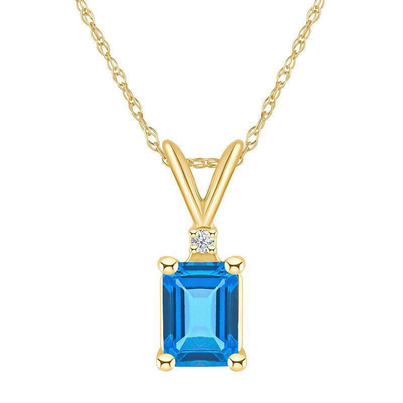 Celebration Gems 14k Gold Emerald Cut Swiss Blue Topaz & Diamond Accent Pendant Necklace, Women's, Size: 18", 14k Whgold Product Image