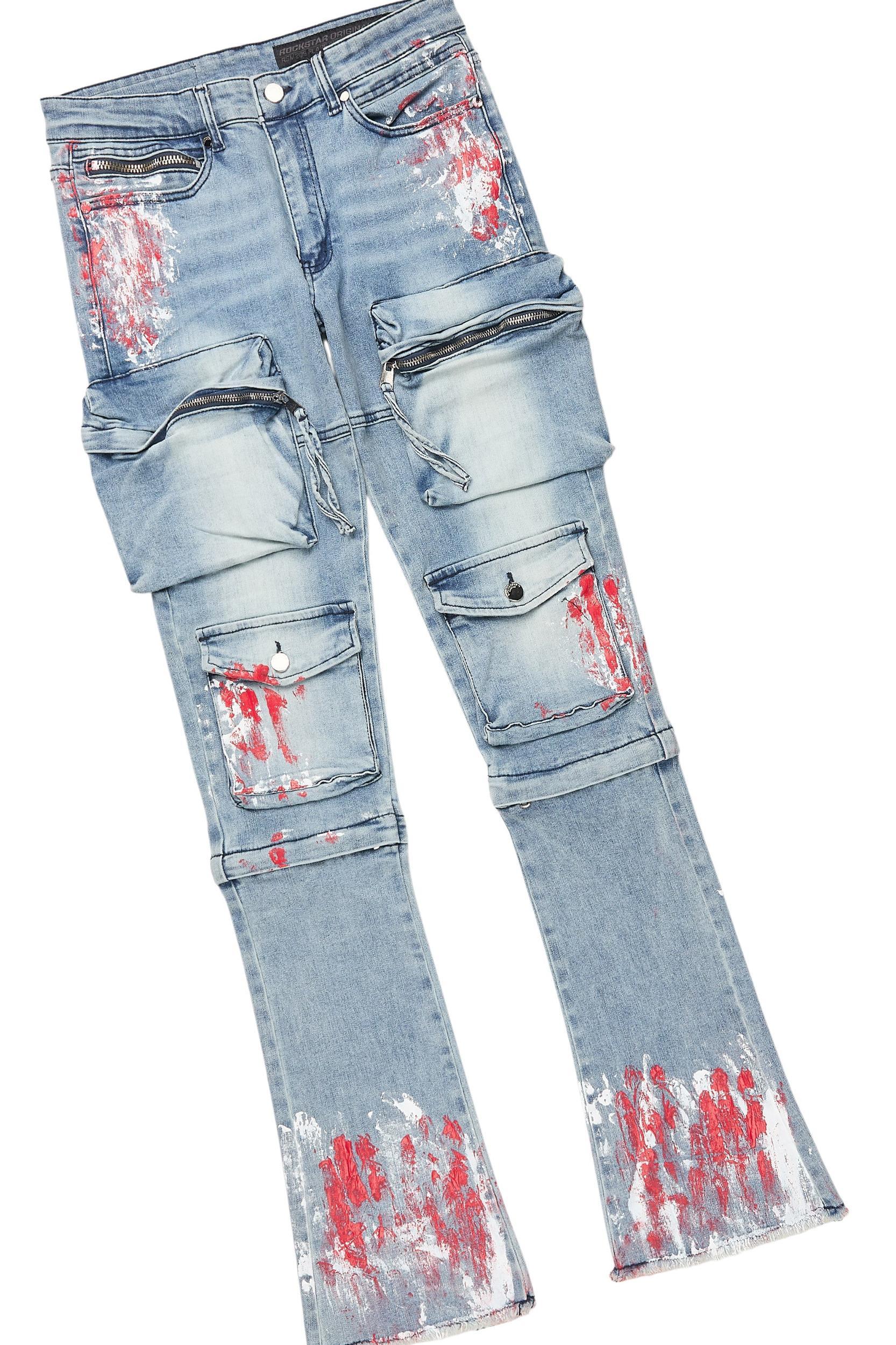 Sley White/Red T-Shirt/Stacked Flare Jean Set Male Product Image