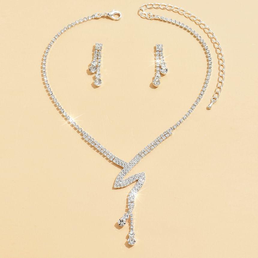 Set:  Rhinestone Alloy Lariat Necklace + Dangle Earring Product Image