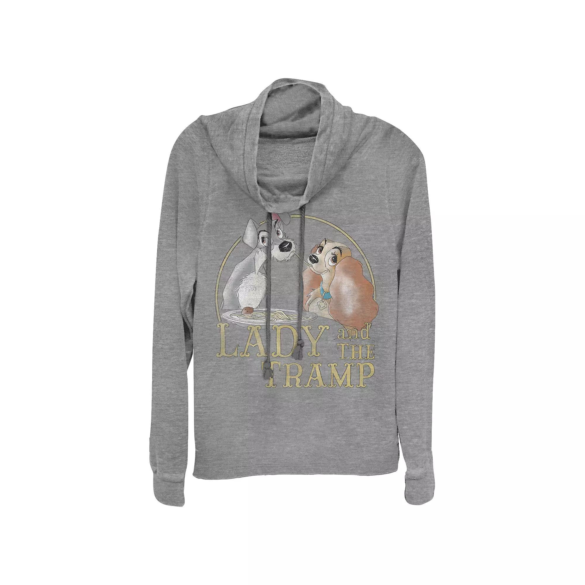 Disney's Lady And The Tramp Juniors' Spaghetti Dinner Cowlneck Graphic Lightweight Long Sleeve, Girl's, Size: Small, Gray Grey Product Image
