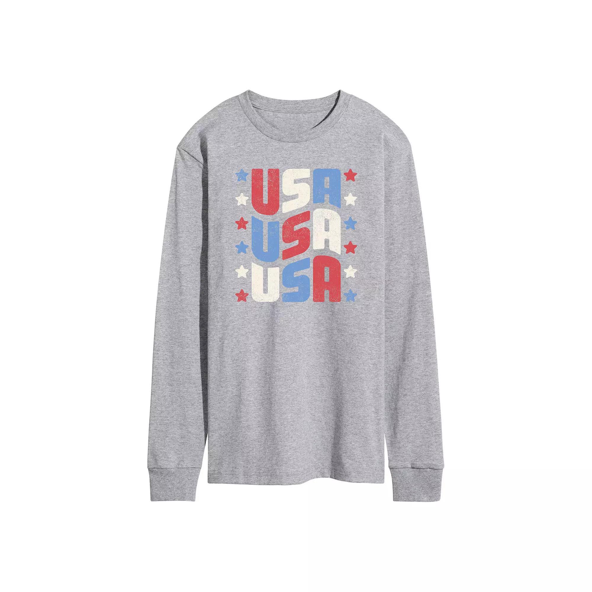 Mens USA Stacked Long Sleeve Graphic Tee Product Image
