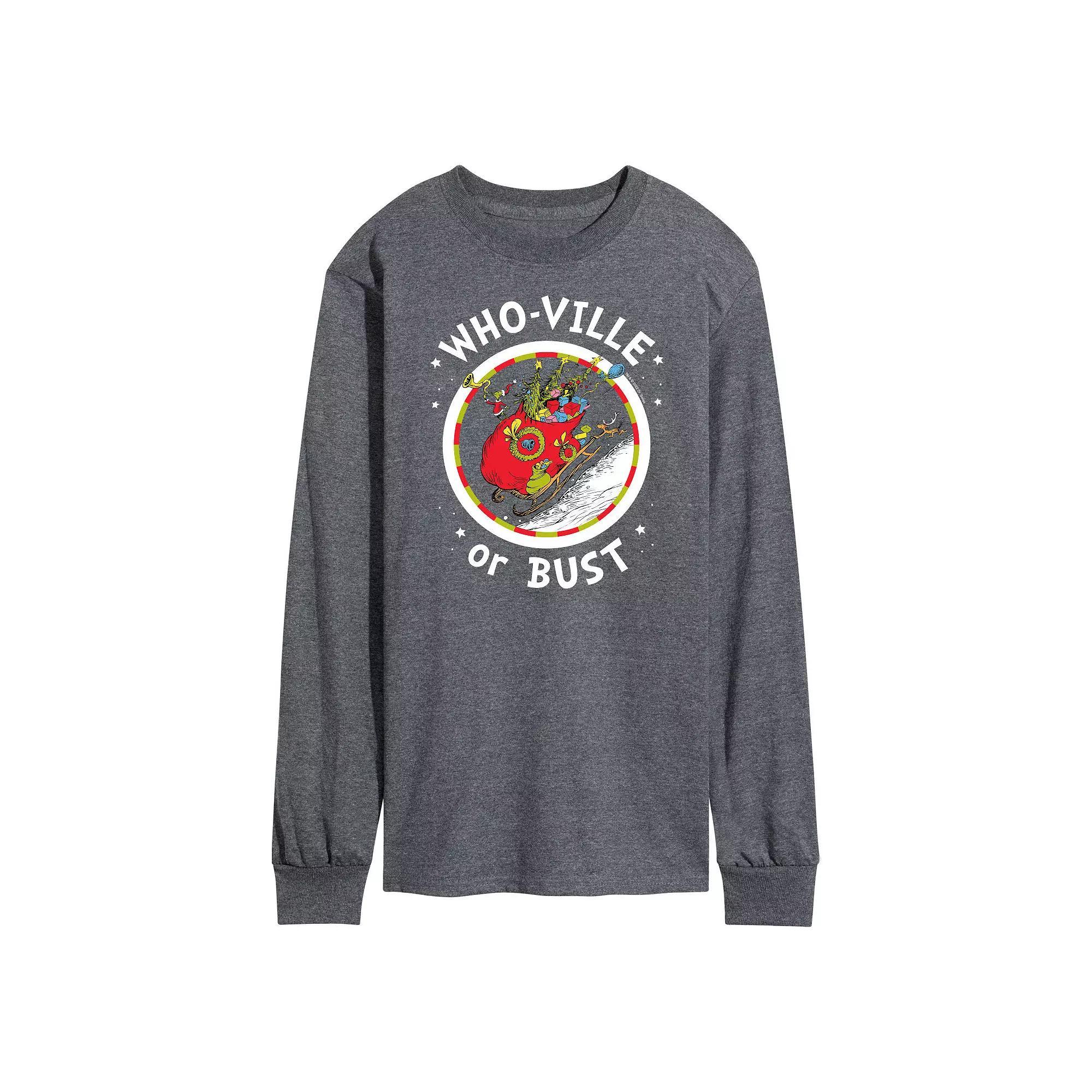 Mens Dr. Seuss Grinch Who-ville or Bust Long Sleeve Tee Product Image