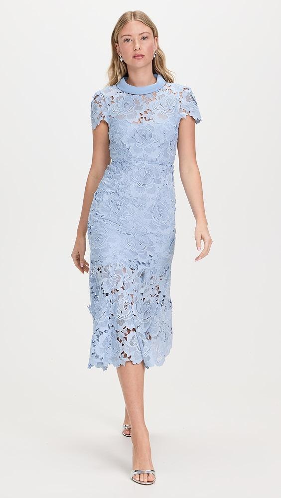 Self Portrait Blue Flower Lace Contrast Collar Midi Dress | Shopbop Product Image