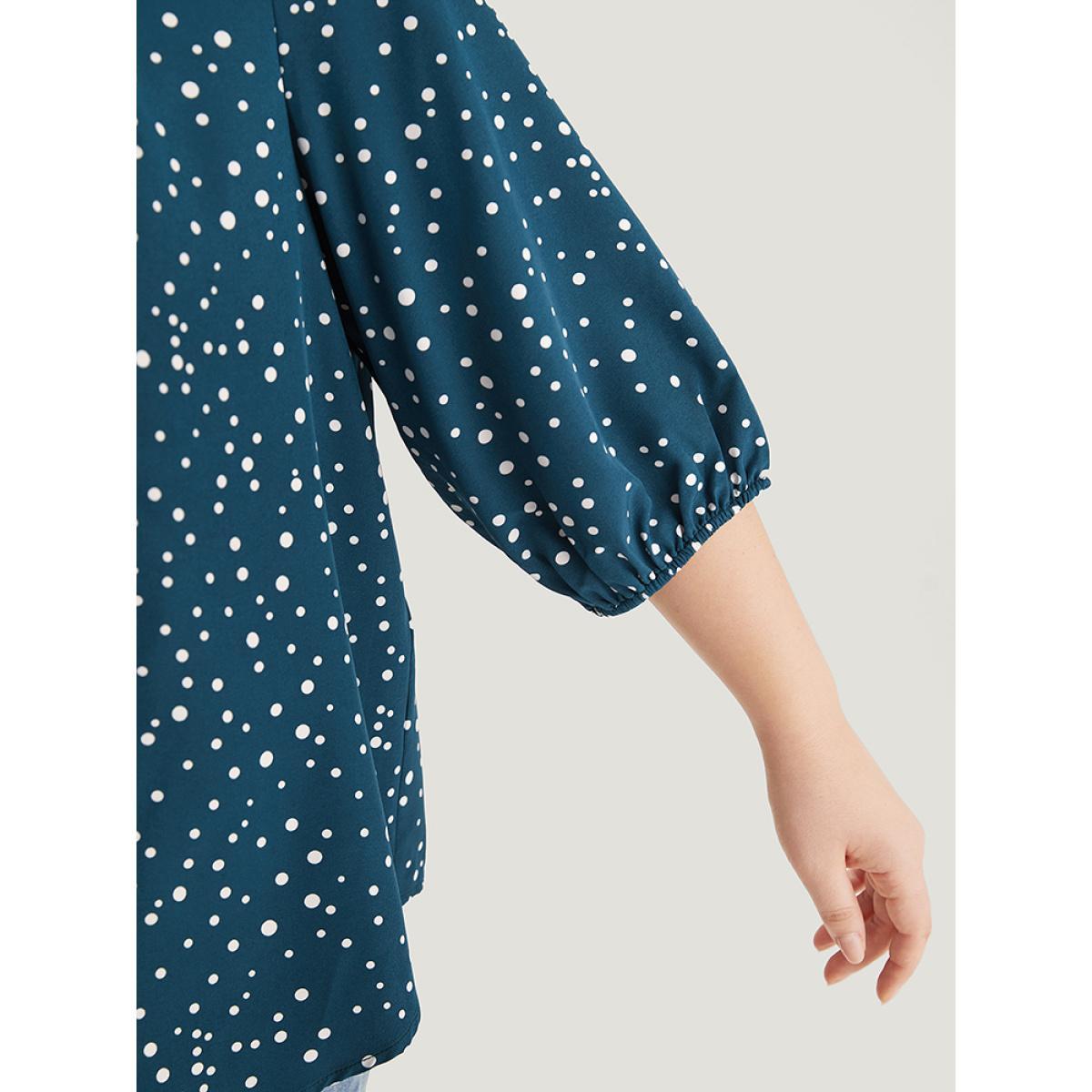Plus Size Aegean Polka Dot Knot Neck Arc Hem Blouse Women Elegant Elbow-length sleeve Tie Neck Dailywear Blouses BloomChic 14-16/1X Product Image