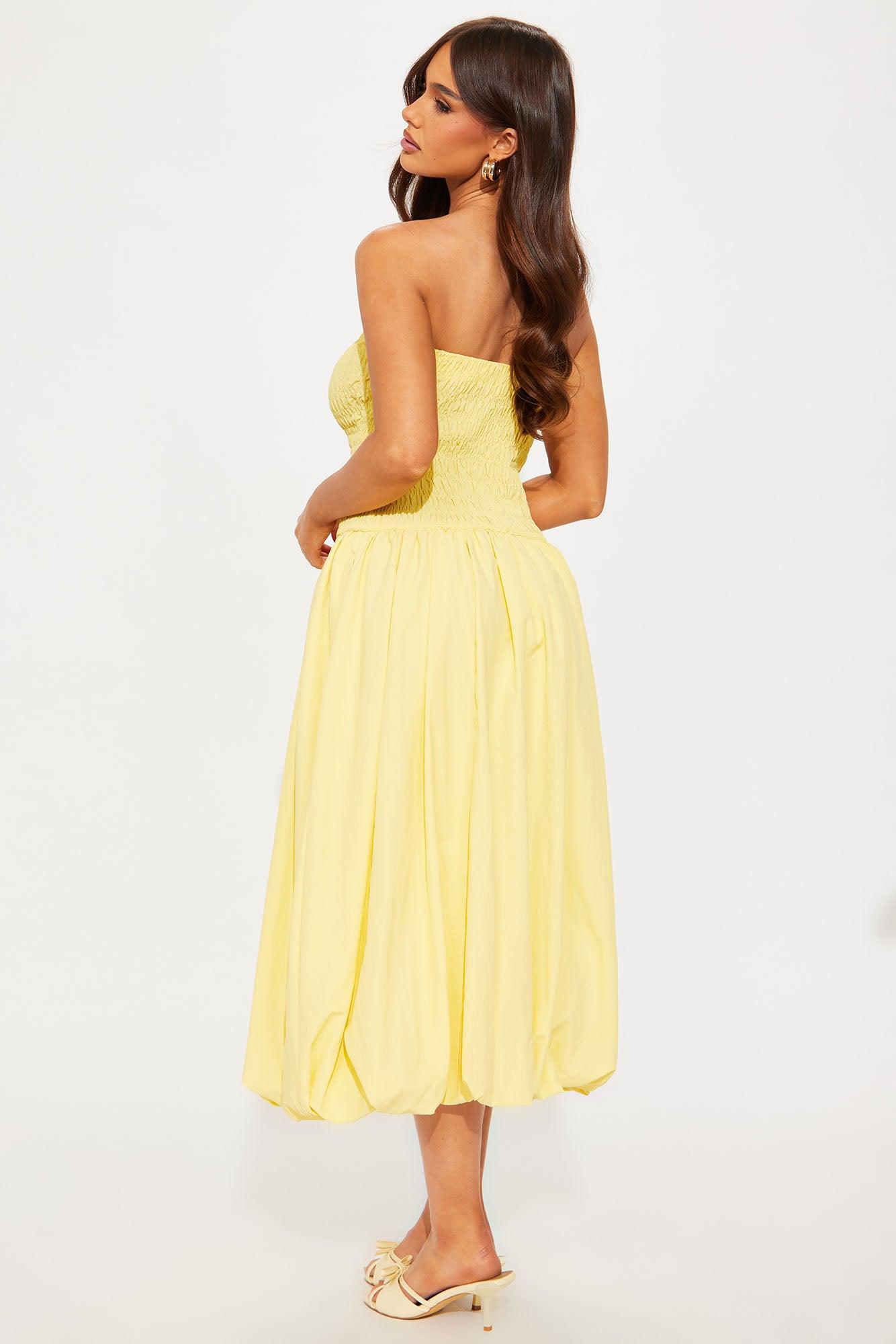 Madeline Poplin Bubble Midi Dress - Yellow Female Product Image