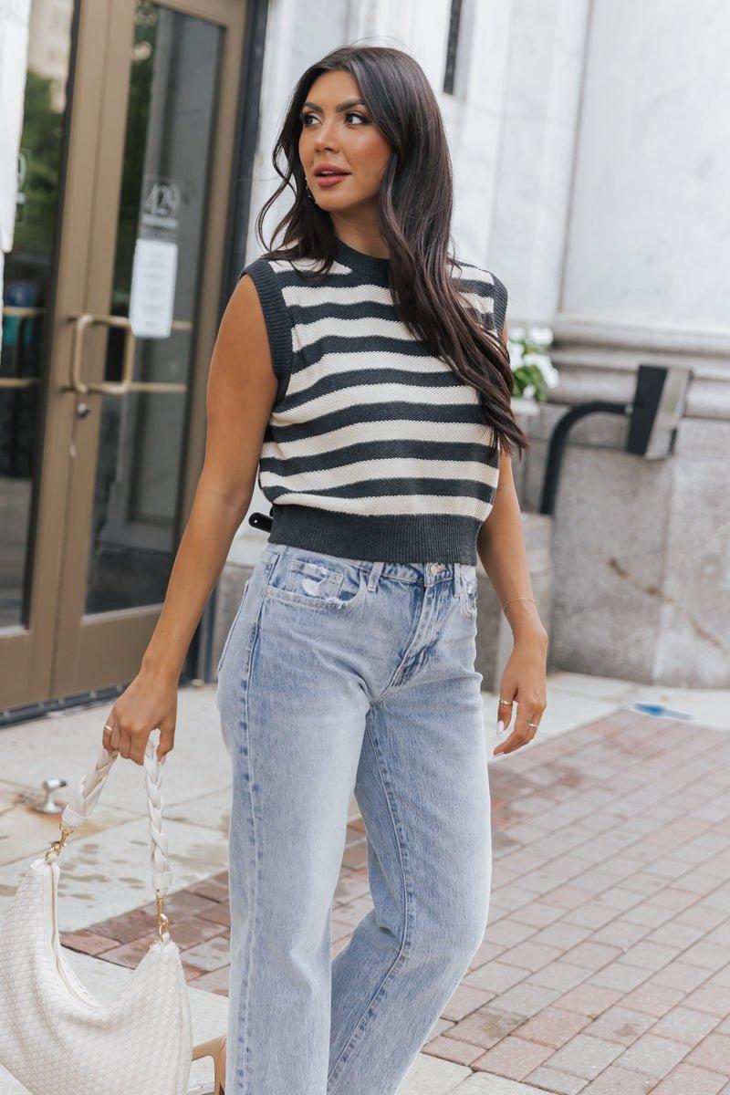 Charcoal Striped Sleeveless Sweater - FINAL SALE Product Image